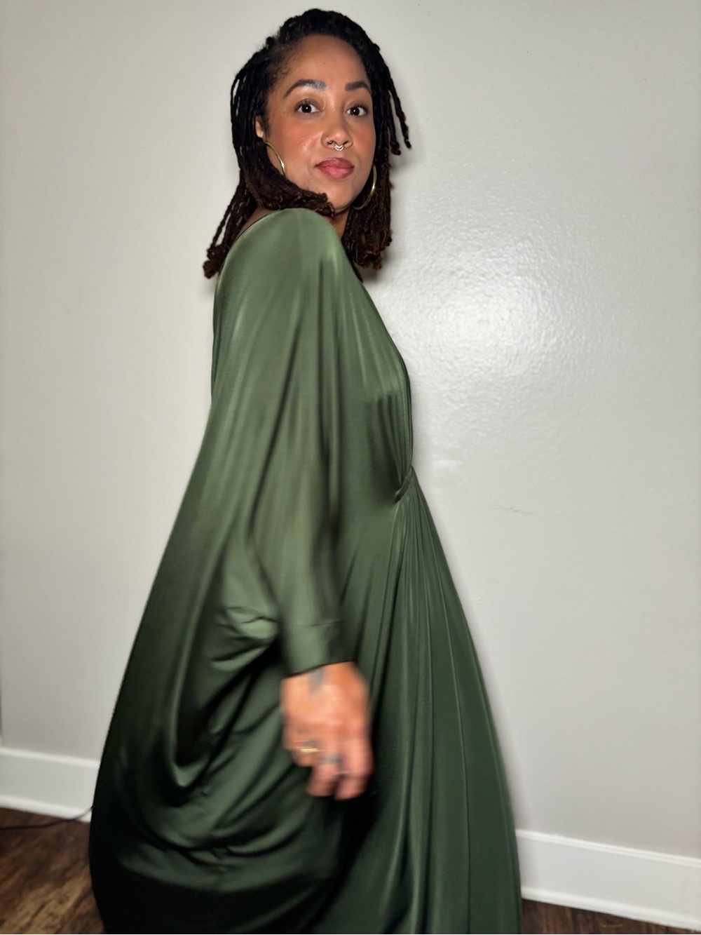 ODYLYNE Olive Green Long Sleeve Maxi Dress